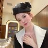 Black Stewardess Hat French Temperament Mesh Lace Woolen Hat British Berets For Women