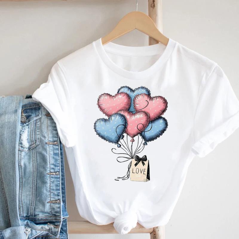(Asian Size) letter love flower Lady Female Top Graphic Short Sleeve T-shirts Printed Fashion Clothing Women Casual T Shirt Tee