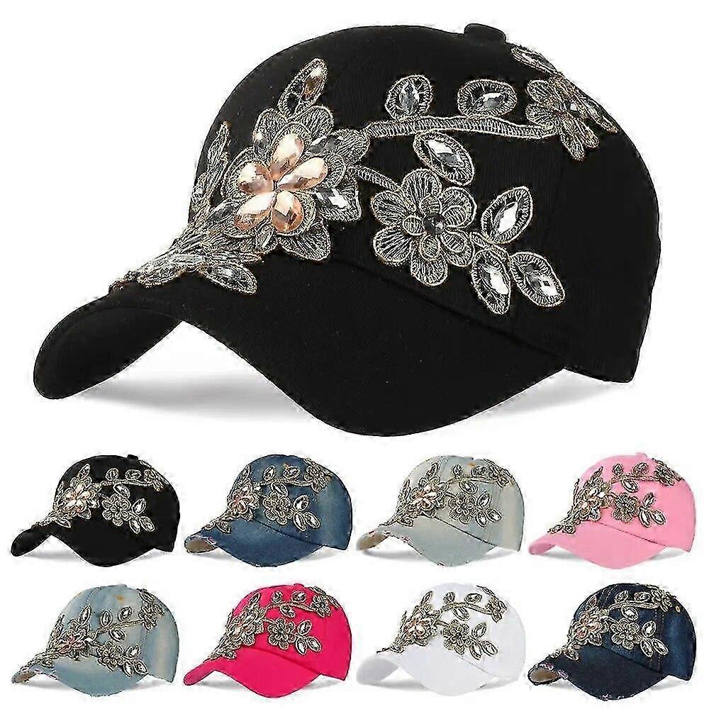 Outdoor Women Hat Rhinestone Flower Sports Baseball Cap Cowboy Sun Hat 25-26