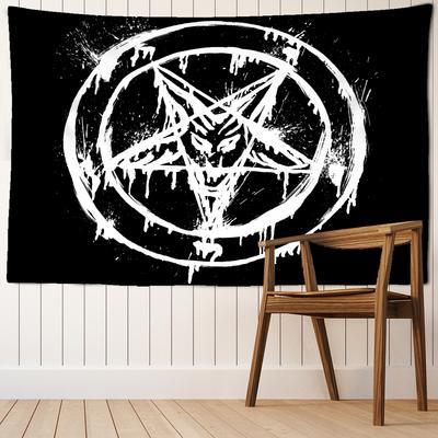 Fekete absztrakt pentagram gobelin fali akasztós pszichedelikus boszorkányság hálószoba lakberendezési háttér textil
