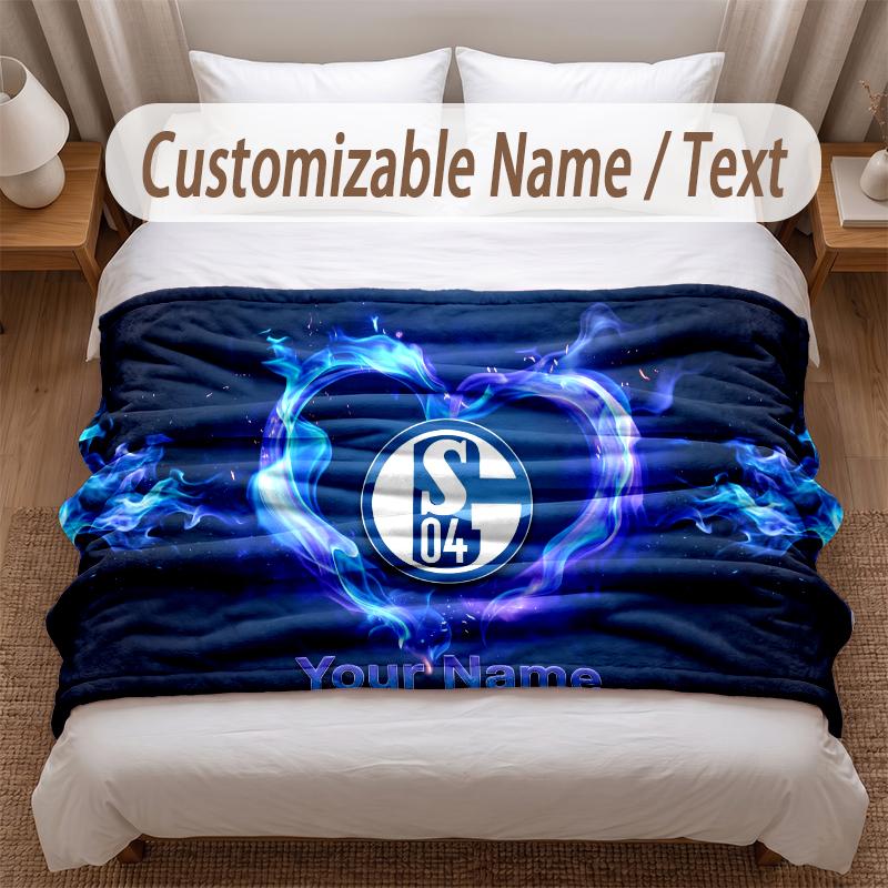 Schalke 04 FC Printed Flannel Blanket Custom Name Text Soft Warm Throw For Bedroom Holiday Gift