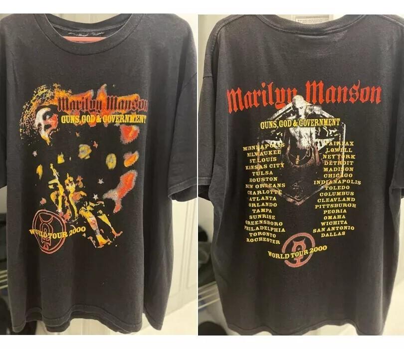 

Marilyn Manson Tshirt Guns God amp Government 2 Side World Tour T shirt Reprint Unisex T-Shirt M