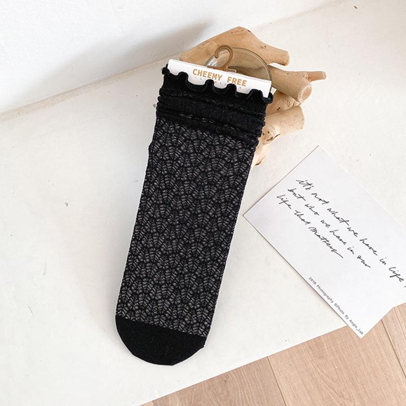 

Шикарные белые носки JK с полым краем для женщин - милые носки в японском стиле с ворсом до середины голени One Size