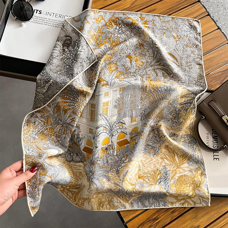 Spring, autumn and winter new high-end silk scarf women's fashion temperament printed shawl double-sided silk scarf