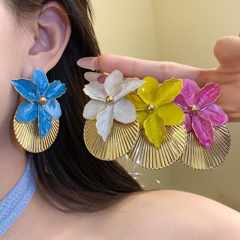 Shell Shape Orchid Flower Shell Earrings Oil Drip Ear Pendant Floral Ear Studs Festival