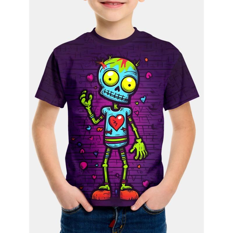 Summer Round Neck 3D Cartoon Pattern Printed T-shirts Fashionable Casual Short Sleeved Children's Boy T-shirts