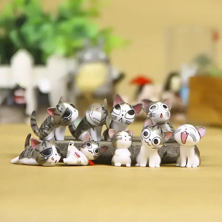 

9pcs Cheese Cat Mini Ornament Sets Moss Micro Landscape Succulent Decorative Figurines Cartoon Animals Desktop Cats Craft Gifts серый
