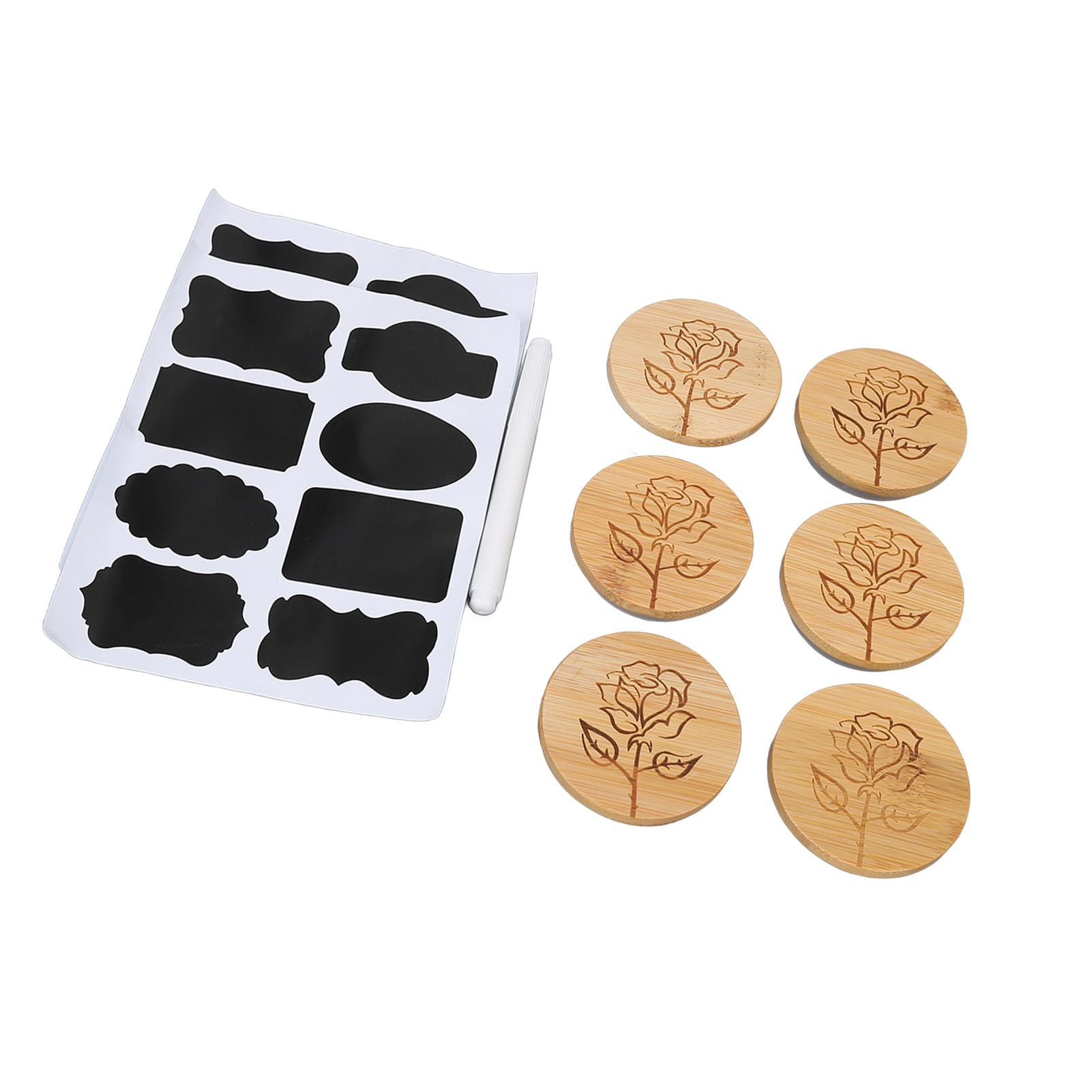 Набор из 6 штук деревянных крышек для банок, легко моющийся, набор бамбуковых деревянных крышек для банок для хранения с силиконовыми уплотнительными кольцами и узором розы