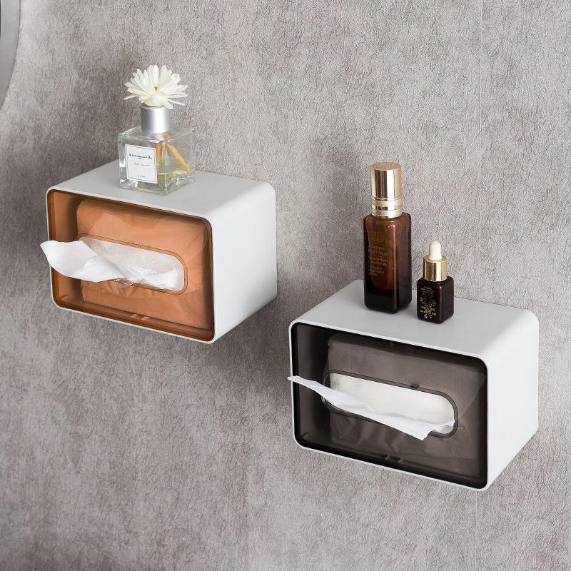 Clear Punch-Free Wall-Mounted Tissue Box for Bathroom or Living Room