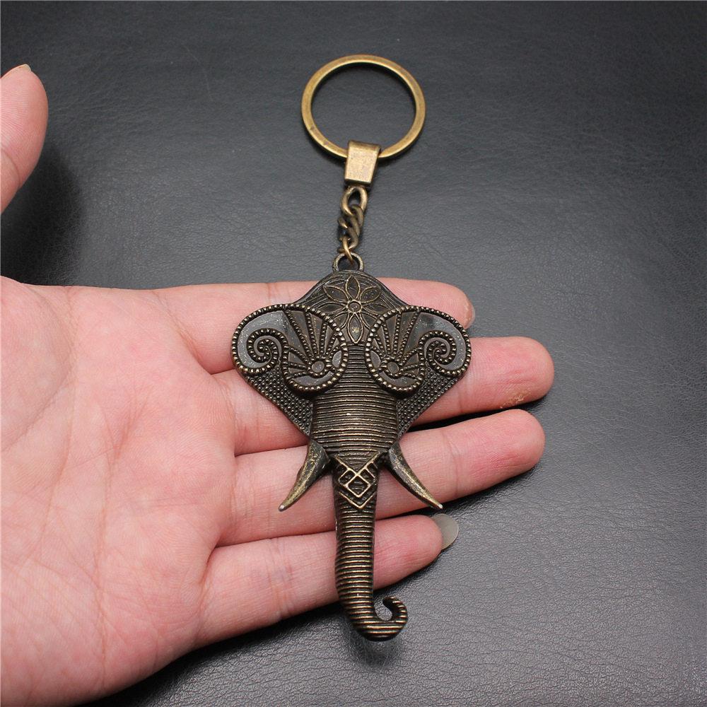Elephant Horse Animal Duo Pendant Antique Bronze Metal Keychain with 30mm Ring for Students Hot Sale