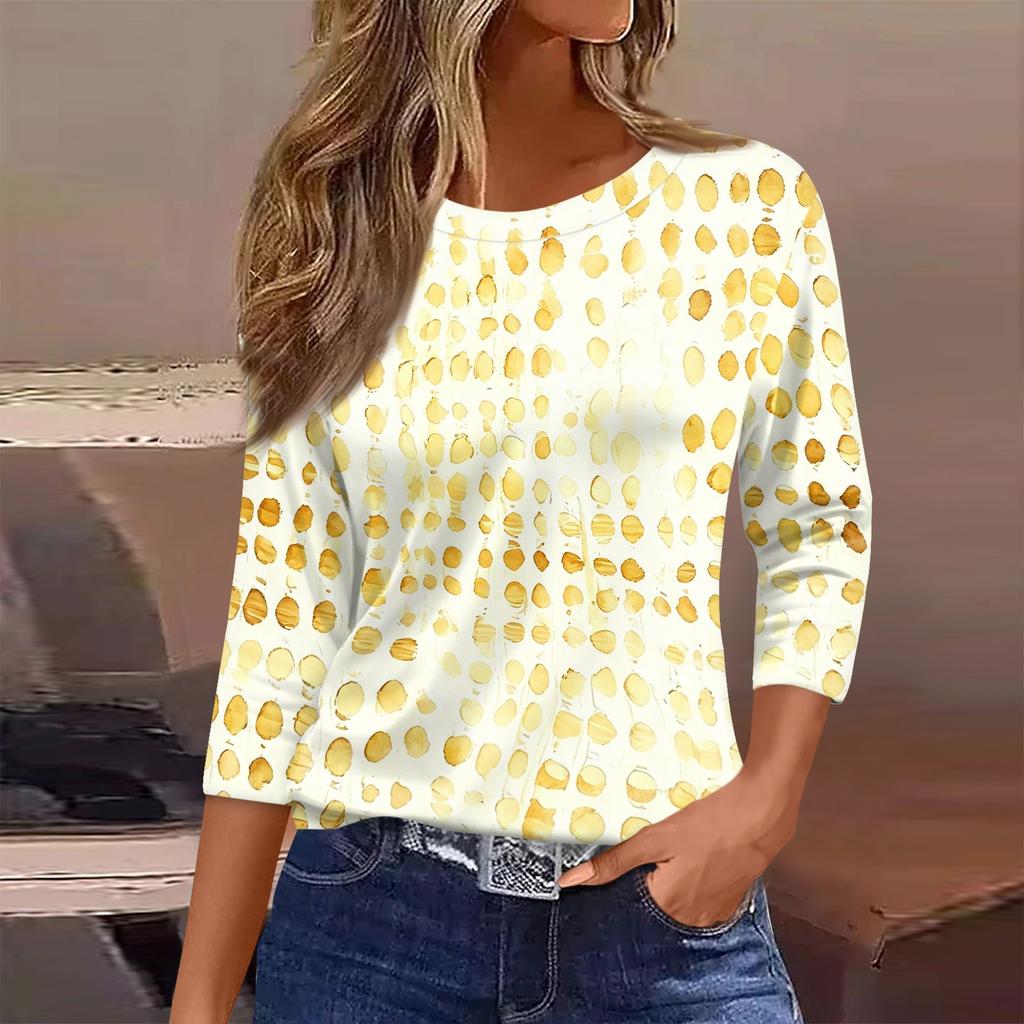 Women's Casual Geometric Print Neck T-Shirt with Three-Quarter Sleeve for Everyday Wear