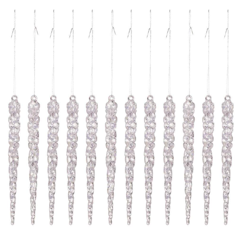 12-Piece Transparent Christmas Icicle Ornaments Set - Clear Acrylic Hanging Decorations for Christmas Tree