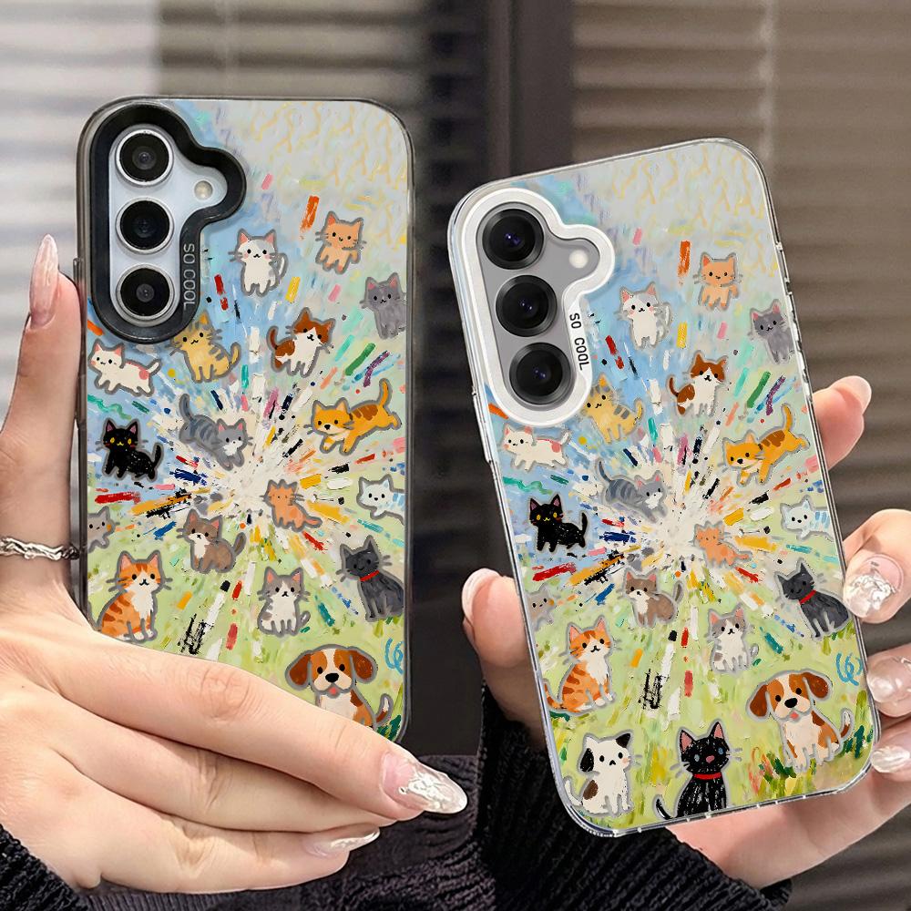 Graffiti Cartoon Cat Phone Case For Samsung S26 Ultra S25 S24 A17 A07 A56 5G A55 A36 A54 A33 A16 A06 A25 A34 A15 Plating Cover