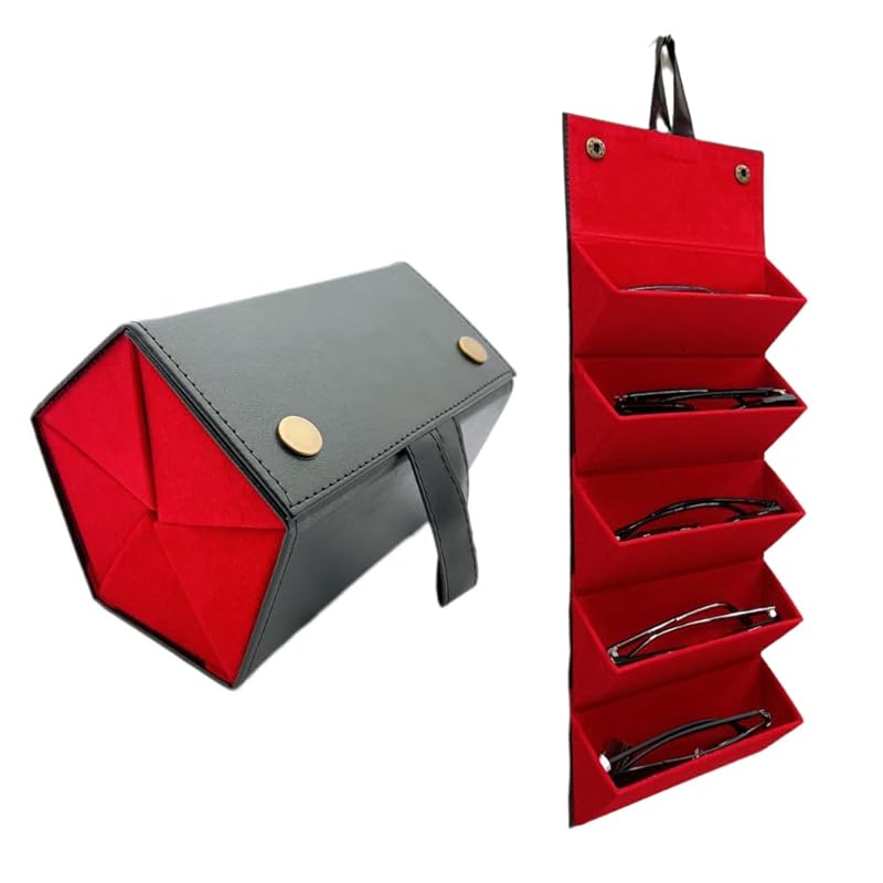 

[ideamall] glasses case Multiple storage 5 pieces sunglasses storage case folding Convenient to carry (Black & Red)