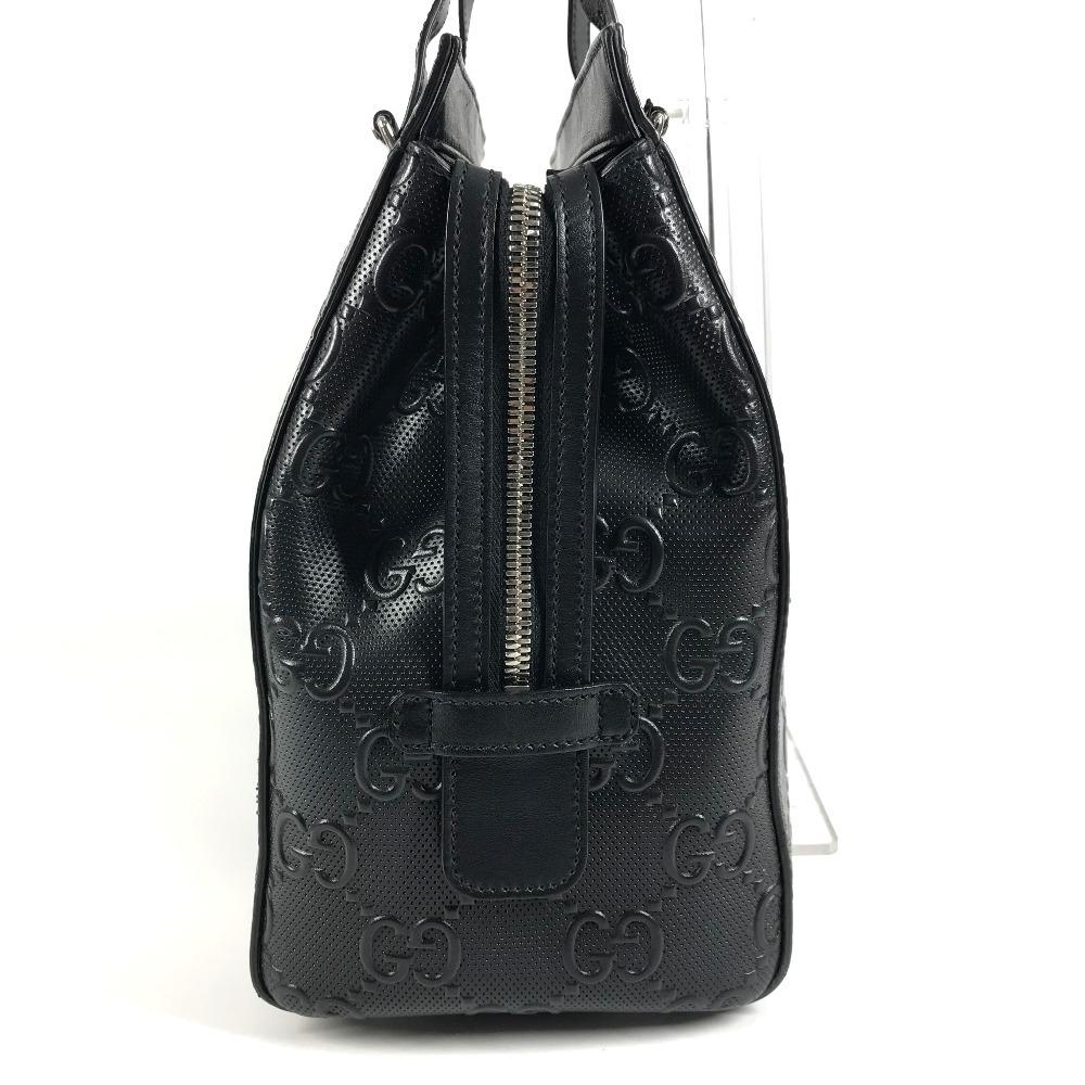 GUCCI 625774 GG embossed logo Bag Tote Bag Shoulder Bag Leather Black