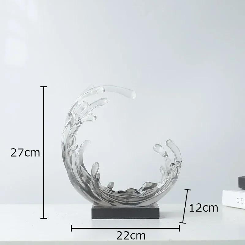 Blaue Meereswellen Statue Schreibtischdekoration Ornamente Kreative Transparente Meereswelle Skulptur Harzhandwerk Raumästhetik Dekor