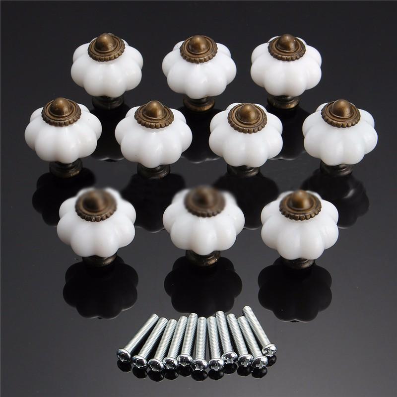 10pcs Pumpkin Knobs Set Cabinet Drawer Cupboard Furniture Door Pull Handle White