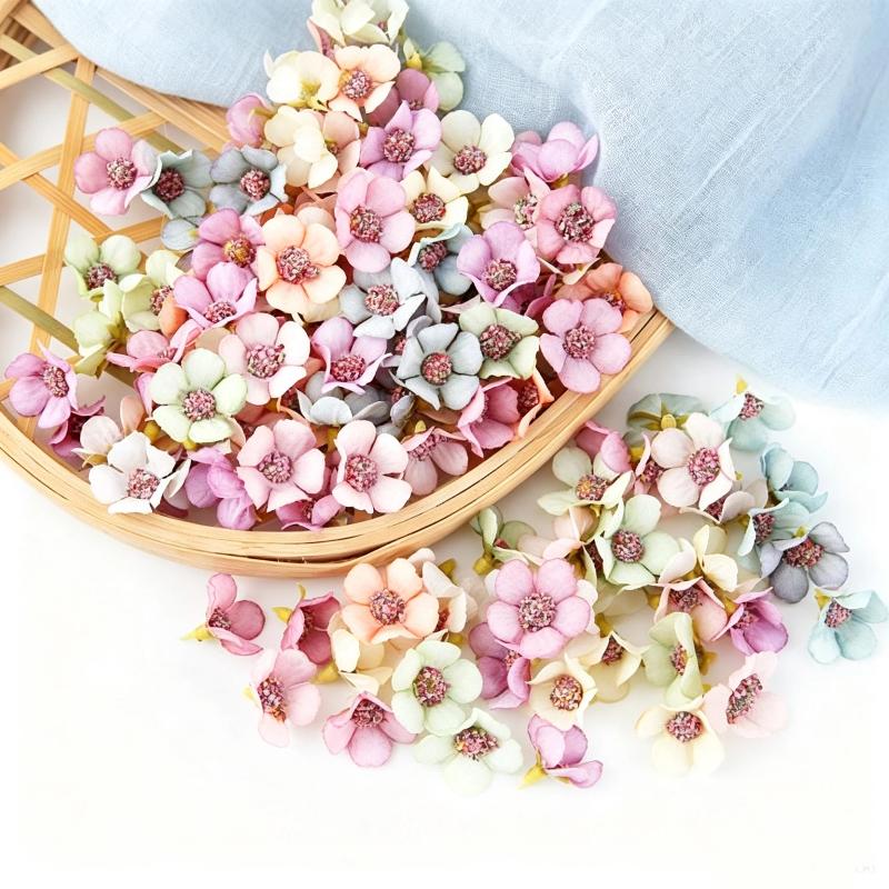 50 Stück Umweltfreundliche Künstliche Blumenköpfe Seiden-Fälschungsblumen für Hochzeitstorten-Topper Babyparty-Dekoration