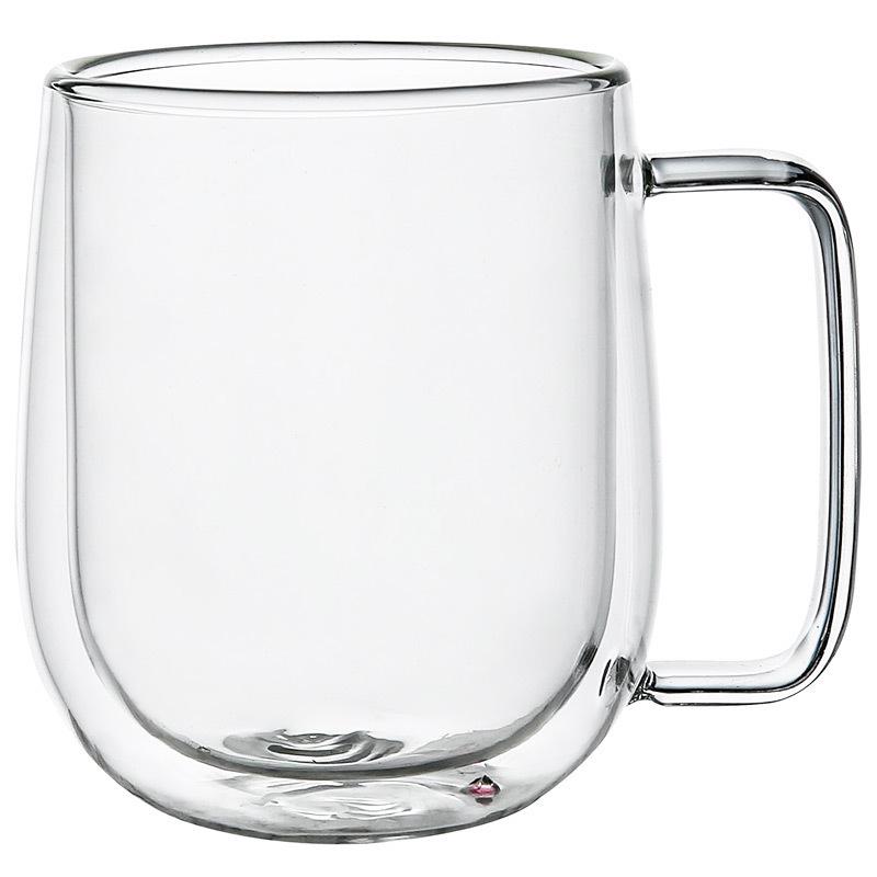 High-Temperature Resistant Double-Walled Borosilicate Glass Coffee Mug with Handle - Clear, Available in Multiple Sizes