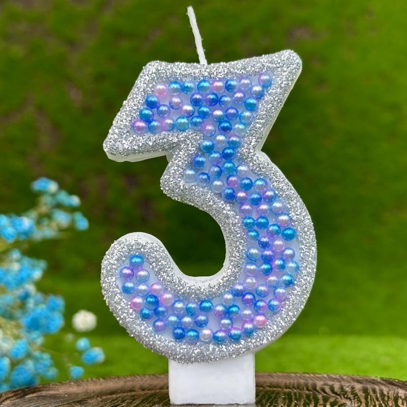 1pcs Blue Glitter Number0-9 Birthday Candles Cake Toppers Birthday Wedding Birthday Digital Cakes Dessert Decor Candle