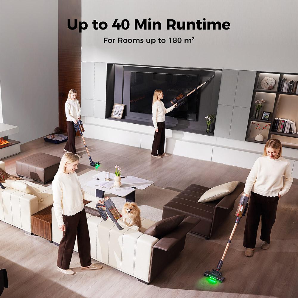 Proscenic P11 Ultra Cordless Vacuum Cleaner, 40kPa Suction, 40min Runtime, Tangle-Free Brush, 4-Layer Filtration, Green LED Headlights