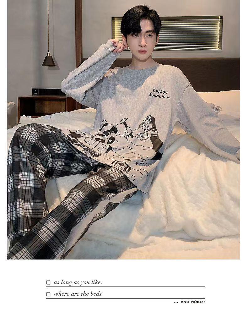 Herren Langarm Pyjama Set, Frühling/Herbst Freizeitstil, Draußen tragbar