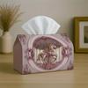 2D Flat 1pc Pink Rotating Tissue Box, Double-Sided Printing, Suitable for Home, Car, And Holiday Decoration, Compact And Durable Tissue Fabric Dispens