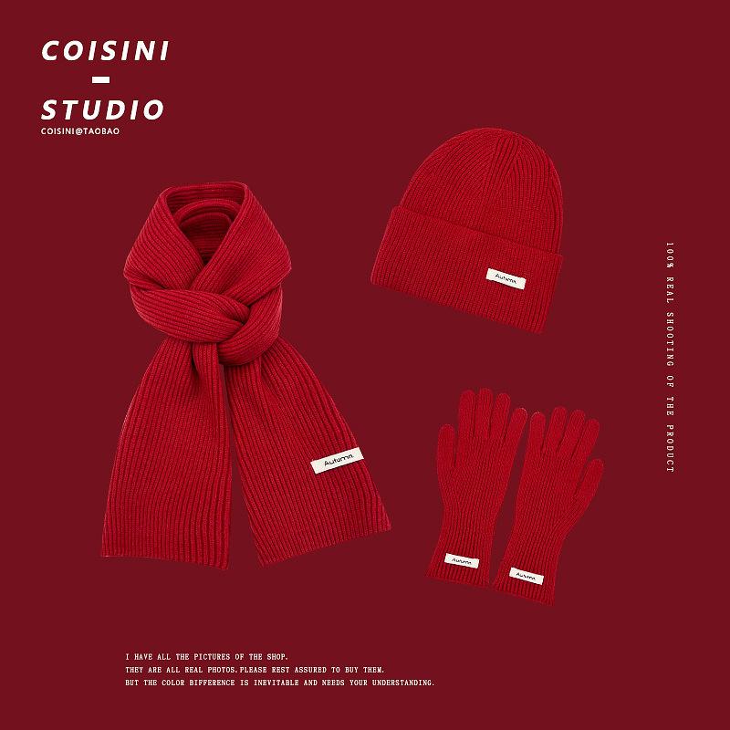 Season fashion new literary and retro knitted wool scarf three-piece set women's warm and cold neck scarf men