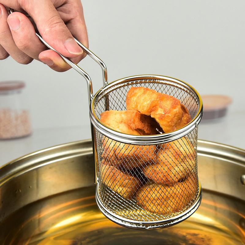 1Pcs Carbon Steel Frying Basket Multifunctional Mini French Fries Frying Basket Creative Round Oil Separated Frying Basket