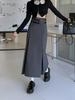 Vintage Belt Long Skirt Women Autumn 90s Aesthetic Streetwear Y2k High Waist Slim A-line Pleated Skirt Korean Style