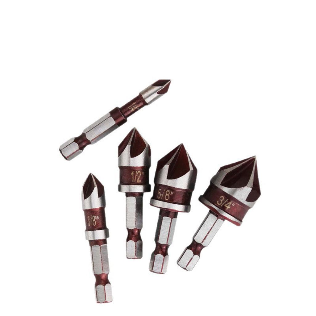 5-teiliges Senkbohrer-Set mit Sechskantschaft, 82 Grad, 5 Schneiden, für Metall, Holz, Kunststoff, mit robuster Konstruktion und reduzierter Vibration