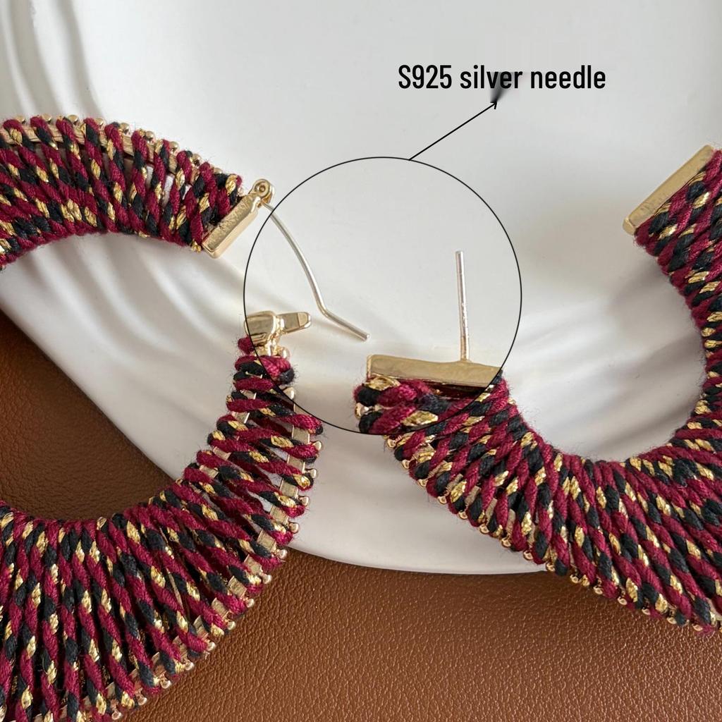 High-End Retro Versatile Ear Cuffs: Colorful Woven Hoops with 925 Silver Studs