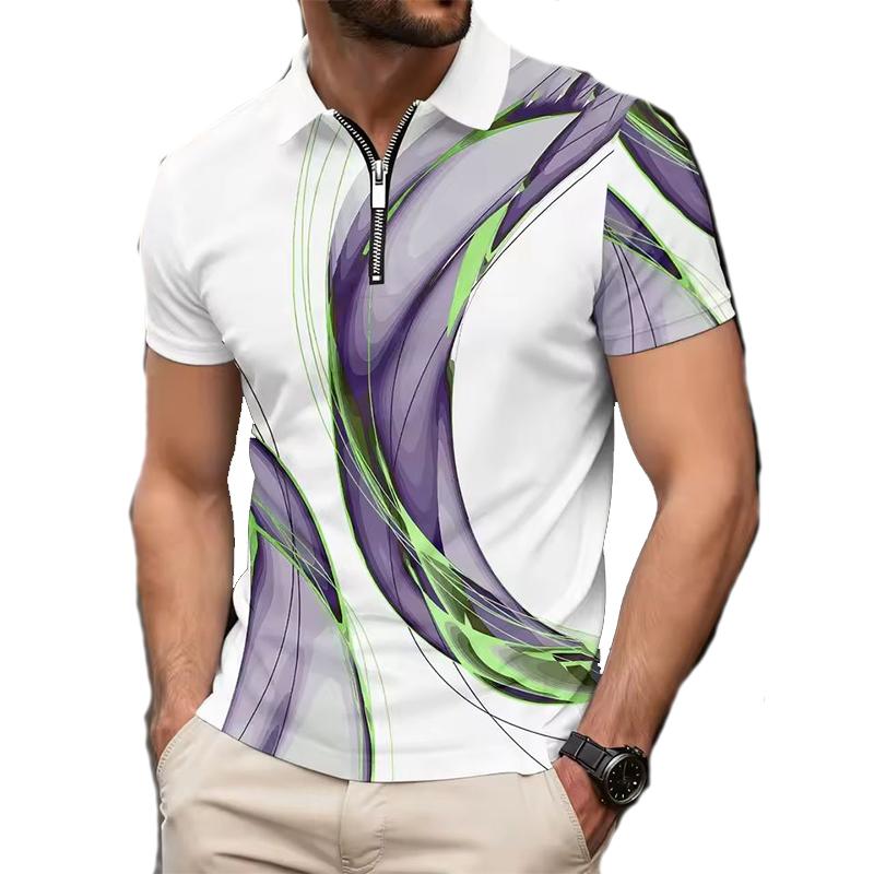 Herren Reißverschluss Kragen Polohemd Golfhemd Grafikdruck Linear Geometrisch Umlegekragen Kurzärmelig Reißverschluss Kleidung Designer Oberteil
