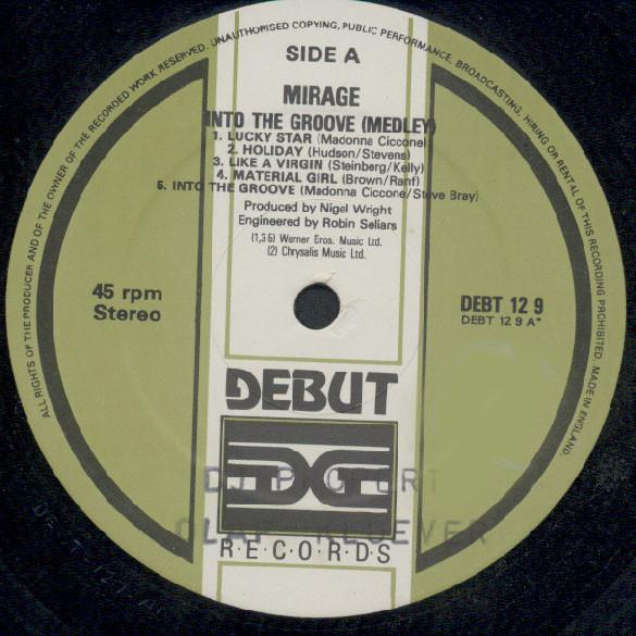 

12-дюймовая пластинка MIRAGE - Into The Groove (попурри) DEBT129 Дебютный Edge Reco 1985 Великобритания Танцевальная и Электронная Б/У