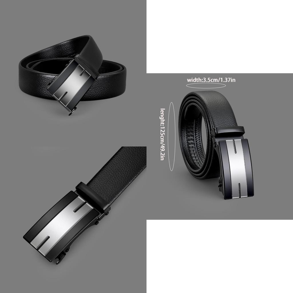Fashionable Men's Automatic Buckle Belt Business Pu Leather Belt 125cm Black