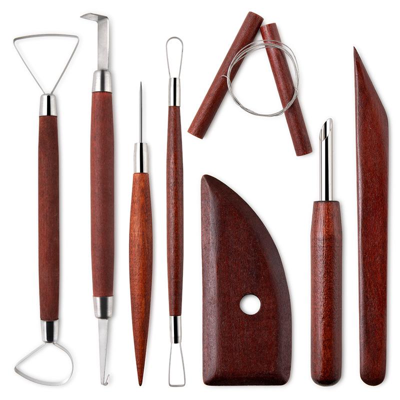 8-Piece Ceramic Pottery Tool Set: Trimming, Carving, Knife, Punch, Needle, Flat Wire, Clay Sculpting Tools