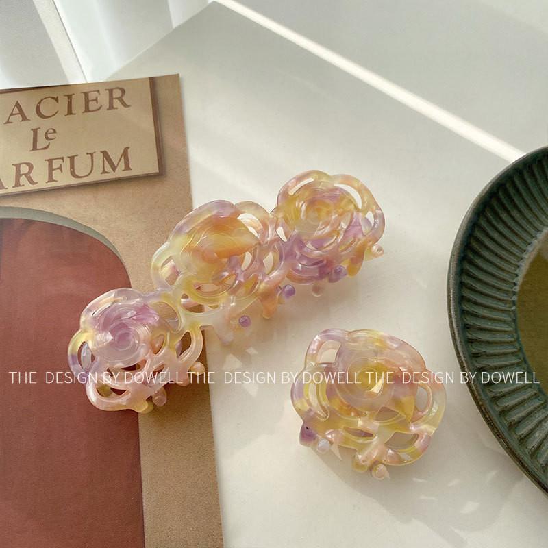 Vintage Style Flower Hair Claw Clip In Colorful Purple And Blush Pink Designs