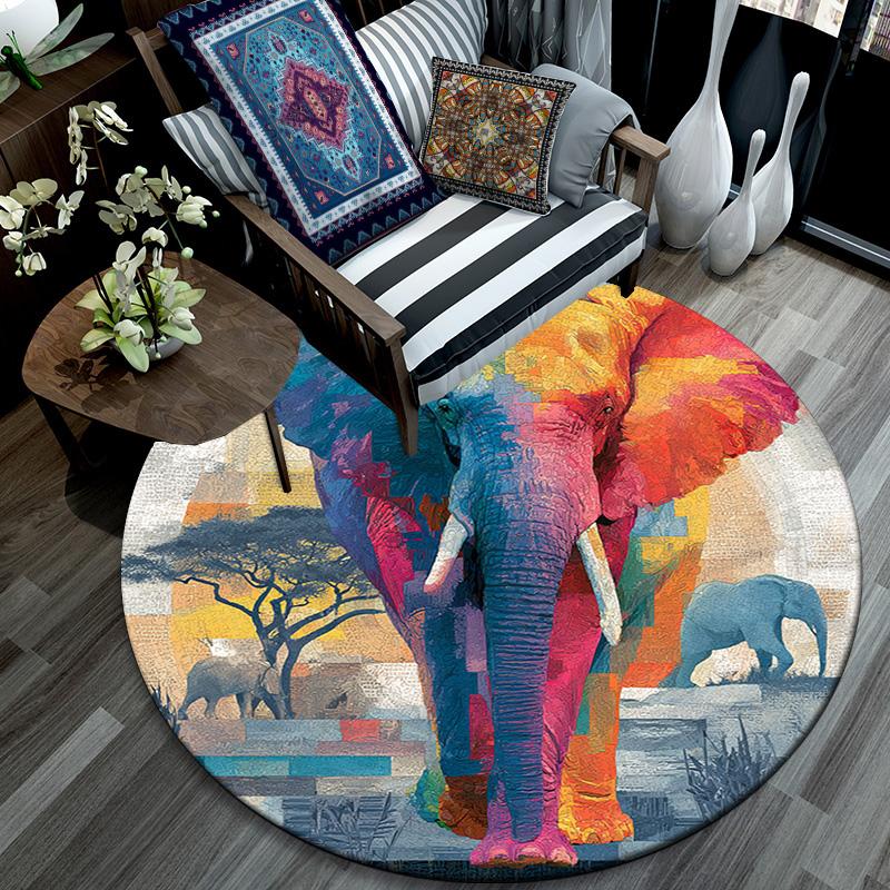 Elephant Round Area Rug,Carpet Rug for Living Room Bedroom Sofa Playroom Decor,Non-slip Floor Mat