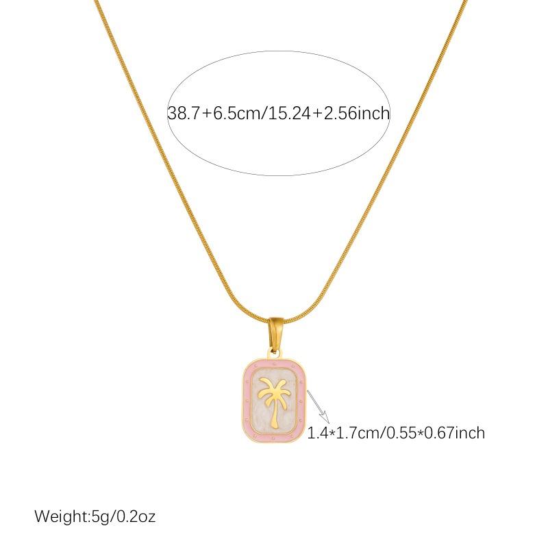 Gold Plated Stainless Steel Coconut Tree Enamel Pendant Necklace for Women