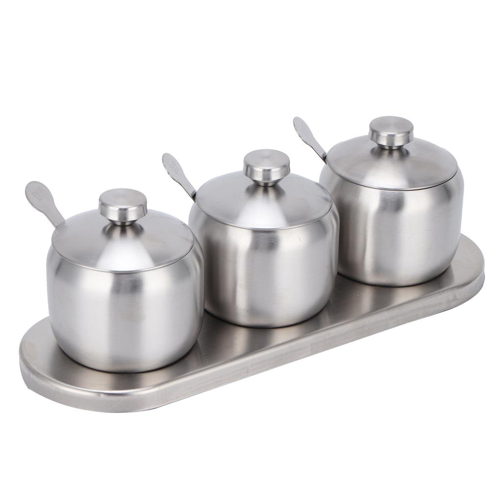 Seasoning Pot Set 304 Stainless Steel Condiment Spice Salt Sugar Pepper Bottle Container