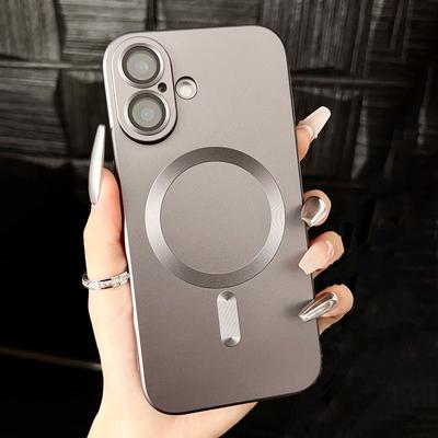 Metallic Paint Magnetic Soft Case For iPhone 16 Pro Max 15 14 Plus 11 12 13 Wireless Charging Silicone Lens Protection Cover