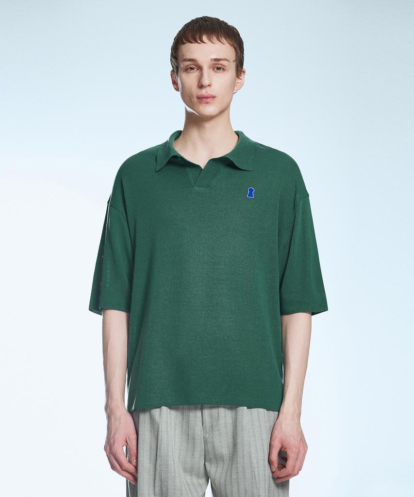 Sekeonmonollogeu Keyhole Collar Short Sleeve Summer Knit Jade Green Sekt005J.Green