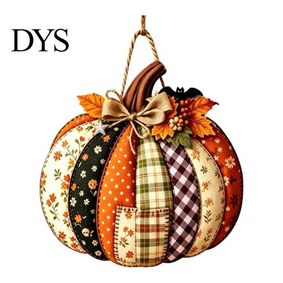 Cartello Appeso in Legno di Halloween Zucca Patchwork Appendiporta, Decorazione Casa Raccolta Autunnale con Foglie d'Acero Bacche, Parete Frontale Rustica Stagionale
