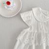 Girls' Korean Style White Flutter Sleeve Cotton Dress - Summer New Arrival Princess Dress