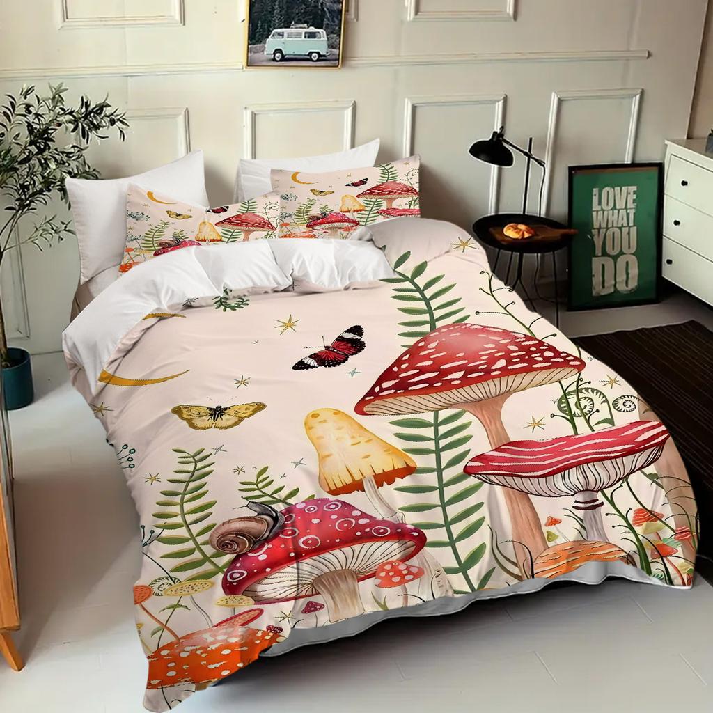 Forest Mushrooms 3D Printed Quilt Cover Set Leave Plant Soft Comfortable Bedding Cover Pillowcase Home Textiles Duvet Cover Sets