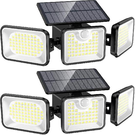 2 Pack 180 LED Solar Flood Lights Outdoor,Motion Sensor Outdoor Lights,IP65 Waterproof,3 Adjustable Heads Outdoor Solar Lights,Solar Lights for