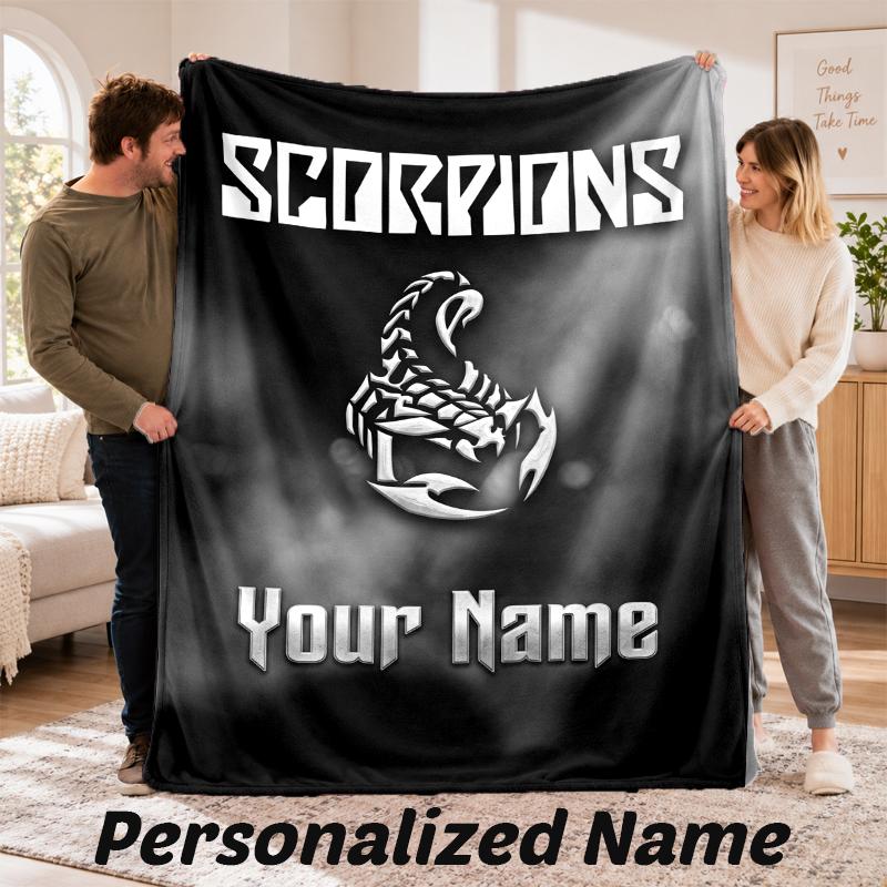 Scorpions Personalized Flannel Blanket Custom Name Text Soft Throw Blanket Home Decor