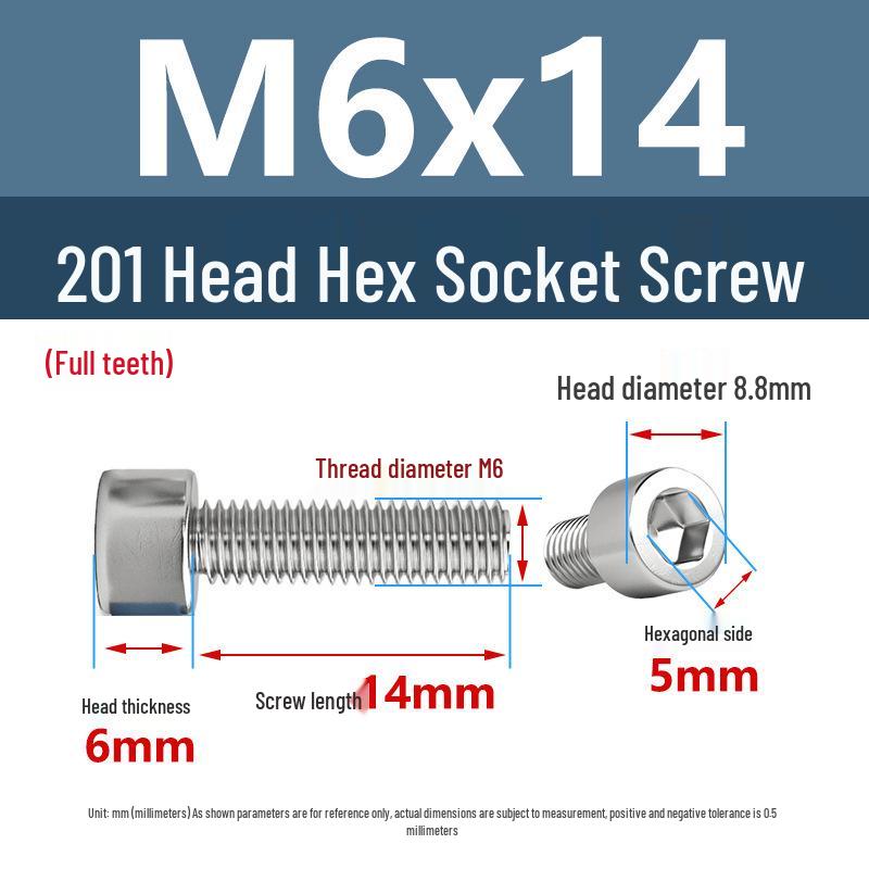 Yigu 201 Stainless Steel Cup Head Hexagon Screws and Bolts - M3, M4, M5, M6