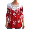 O-Neck Long Sleeves Lace Stitching Christmas Top Women Snowflake Theme 3D Printed Blouse Streetwear