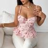 Sexy Floral Print Backless Tie-Up Bandeau Top Ruffles Slimming Spaghetti Strap Spring Summer Women's Y2K Fashion Tops